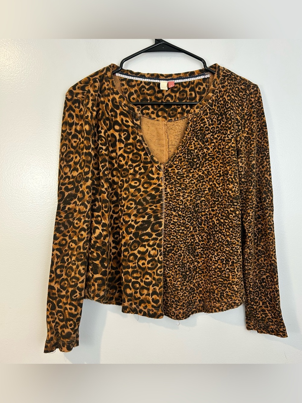 Pilcro Leopard/Cheetah Brown Animal Print V-neck Waffle Knit Pullover Top XS
